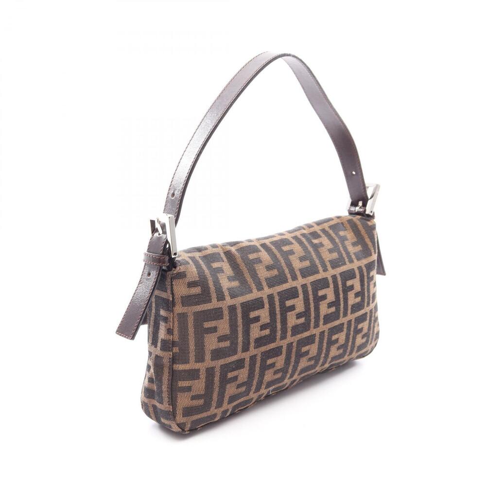 Fendi Zucca Brown Leather Black Mamma Handbag Canvas Bucket Brown Black